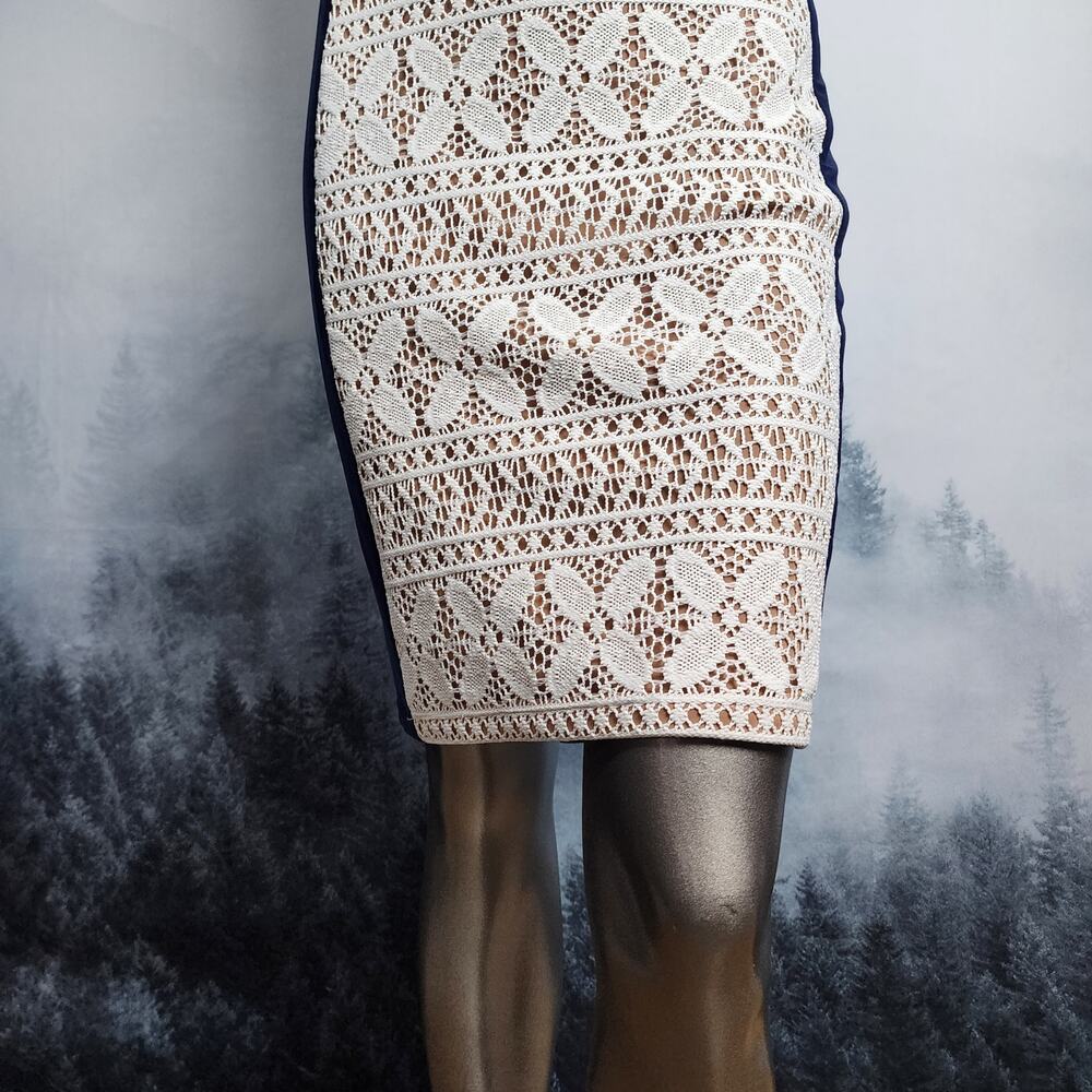 Anne Klein Sleeveless Lace Blue and White Sheath Dress | Women's 14 - Picture 3 of 15